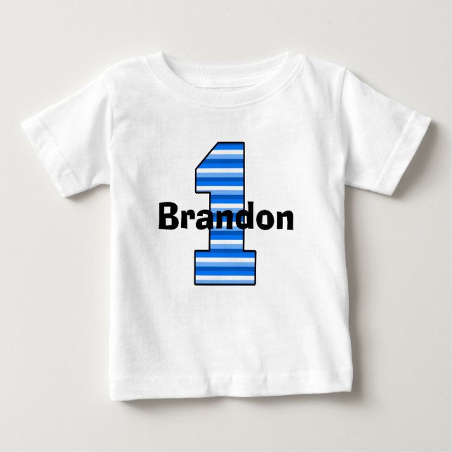 Blue Stripe First Birthday Boy Shirt Tee (Framsida)