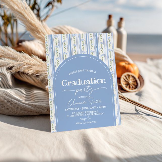 Blue Stripe Floral Arch Graduation Invite Inbjudningar (Skapare uppladdad)