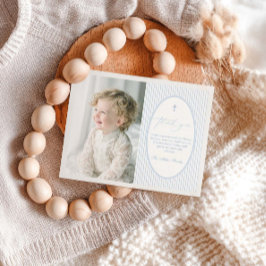 Blue Striped Baptism Flat Thank You Card Tack Kort