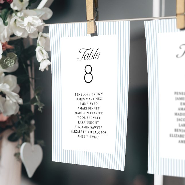 Blue Striped Elegance Class Wedding Seating Charts Inbjudningar (Blue Striped Elegance Class Wedding Seating Charts Invitation)