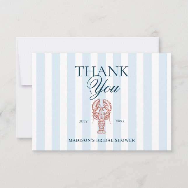 Blue Striped Lobster Theme Bridal Shower Tack Kort (Framsida)