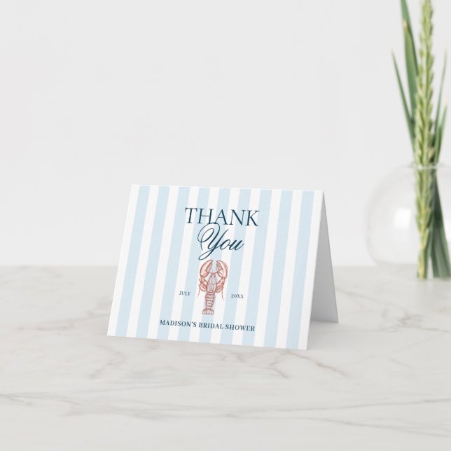 Blue Striped Lobster Theme Bridal Shower Tack Kort (Framsida)