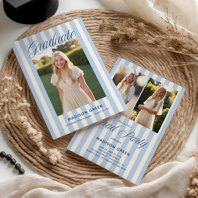 Blue Striped Preppy Graduation Inbjudningar (Skapare uppladdad)