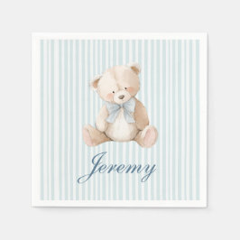 Blue Striped Teddy Bear Baby Boys Birthday Napkins Pappersservett