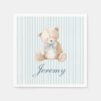 Blue Striped Teddy Bear Baby Boys Birthday Napkins Pappersservett