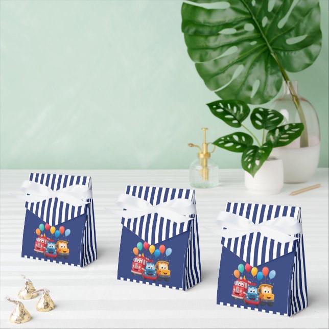 Blue Striped Truck Birthday Theme Favor Box Presentaskar (Multipel)
