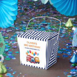 Blue Striped Truck Birthday Theme Favor Box Presentaskar