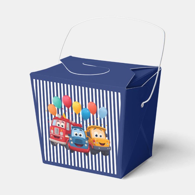Blue Striped Truck Birthday Theme Presentaskar (Framsidan Sidan)