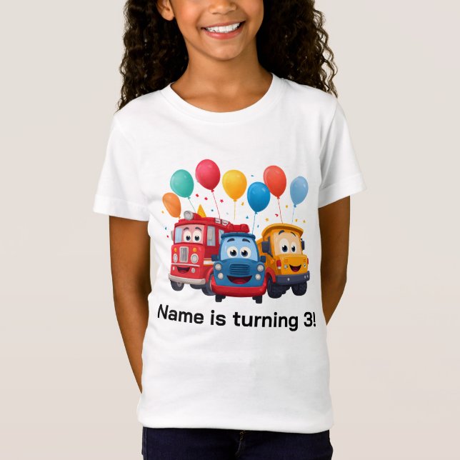Blue Striped Truck Birthday Theme T Shirt (Framsida)