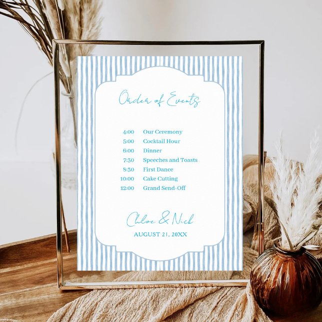 Blue Striped Wedding Schedule Order of Events Poster (Skapare uppladdad)