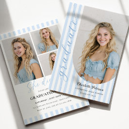 Blue Stripes Aesthetic Graduation Invitation Inbjudningar