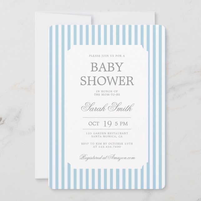 Blue Stripes Baby Shower Boy Invitation Inbjudningar (Framsida)