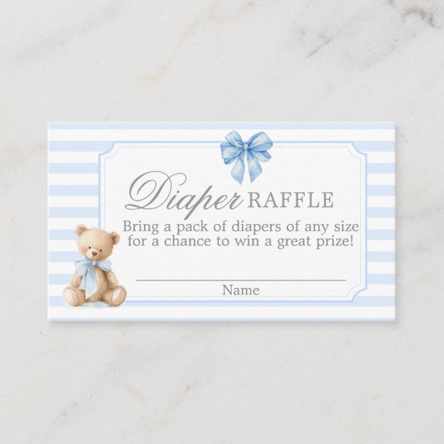 Blue Stripes Bear Baby shower Diaper Raffle Card Tilläggskort (Framsida)
