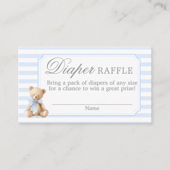 Blue Stripes Bear Baby shower Diaper Raffle Card Tilläggskort (Framsida)