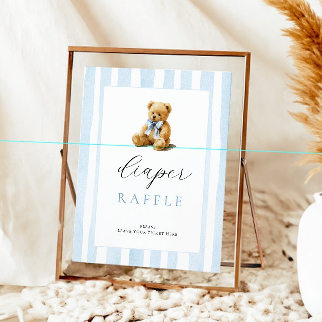 Blue Stripes Bear Baby Shower Diaper Raffle  Poster (Skapare uppladdad)