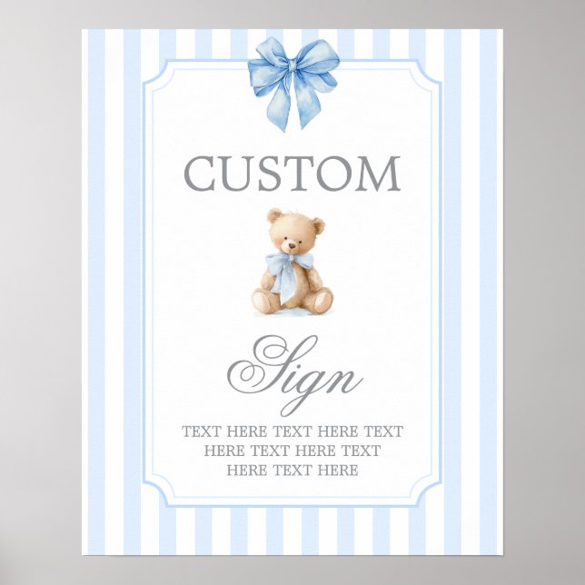 Blue Stripes Bear Customized sign Poster (Framsidan)