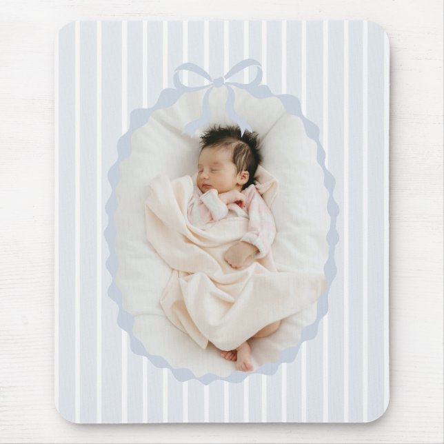 Blue Stripes Bow Frame Custom Photo Mousepad Musmatta (Framsidan)