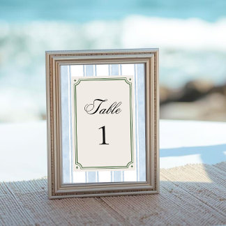 Blue Stripes Coastal Vintage Beach Retro Wedding Bordsnummer