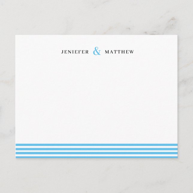 Blue Stripes Couples Personalized Statione Vykort (Framsida)