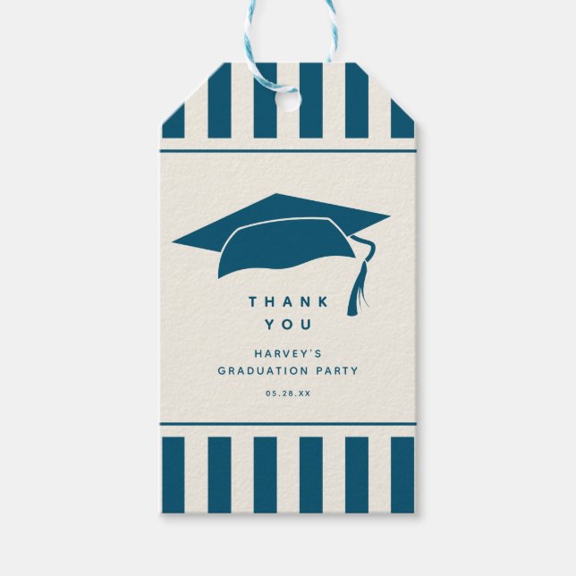 Blue Stripes Custom Graduation Party Favor Presentetikett (Framsidan)