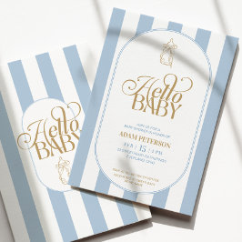 Blue Stripes Elegant Vintage Baby Shower Inbjudningar