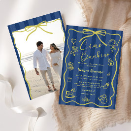 Blue Stripes Italian Ciao Baby Shower Photo Inbjudningar