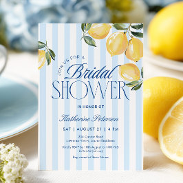 Blue Stripes Lemon Bridal Shower Invitation Inbjudningar