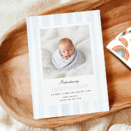 Blue Stripes Photo Birth Announcement Meddelande