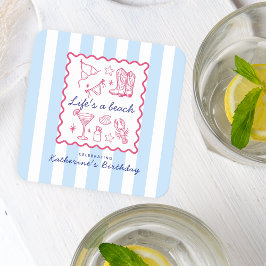 Blue Stripes Pink Summer Favorites Birthday Underlägg Papper Kvadrat