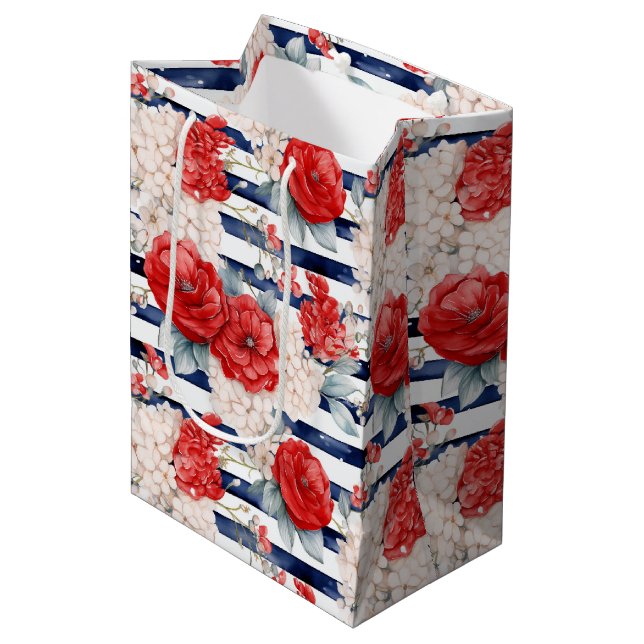 Blue Stripes Red White Floral Birthday (Framsidan Vinklad)