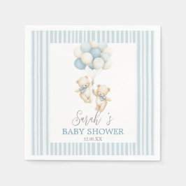 Blue Stripes Twin Bears Baby Shower Napkins Pappersservett