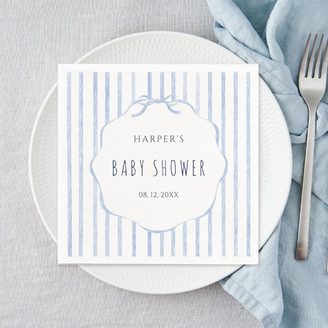 Blue Stripes with Scalloped Frame Boy Baby Shower Pappersservett (Skapare uppladdad)