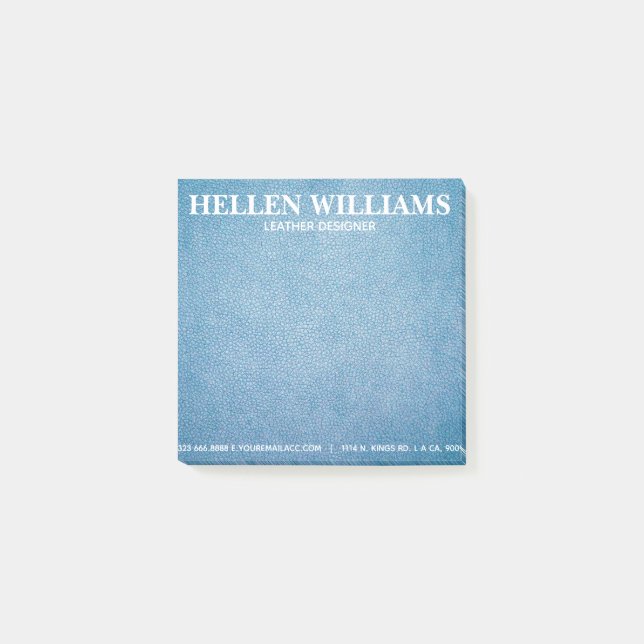 Blue Struktur Faux Leather Monogram Post-it Block (Framsida)