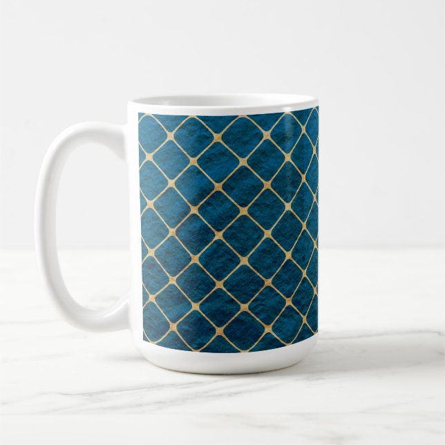 BLUE STRUKTUR LOOK MED GULD DIAMOND MÖNSTER KAFFEMUGG (Vänster)