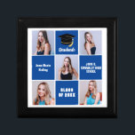 Blue Student 5 Photo Collage Anpassningsbar Studen Minnesask<br><div class="desc">En anpassningsbar med högt uppsatta student-fotokollage med studenten-presentboxar med klassiska blå fyrkanter för en högskoleexamen med 2025 års klass. Anpassa med din högre porträtt bilder,  namn och ta examen för en underbar närvaro i personlig studenten. Den har en 5-fotomall åtskild med vitt linjer.</div>