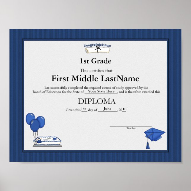 Blue Student Homeschooler Diploma Poster (Framsidan)