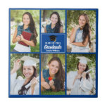 Blue Student Photo Collage Anpassningsbar Studente Kakelplatta<br><div class="desc">Den här moderna,  blå,  äldre fotosamlingsplattan i student innehåller dina favoritfoton på 6 student. Den här nyckelpresenten i studenten har klassvit typografi av din high school eller College namn för 2025-klassen. Anpassa den här designen med graderingsåret under den svarta graderingshatten.</div>