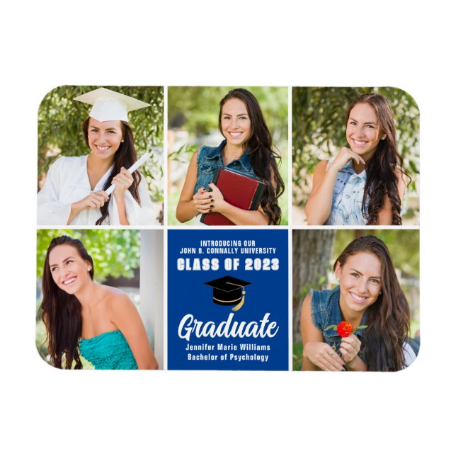 Blue Student Photo Collage Anpassningsbar Studente Magnet (Horisontell)