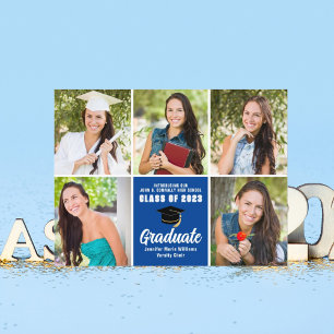 Blue Student Photo Collage Modern Studenten Vykort