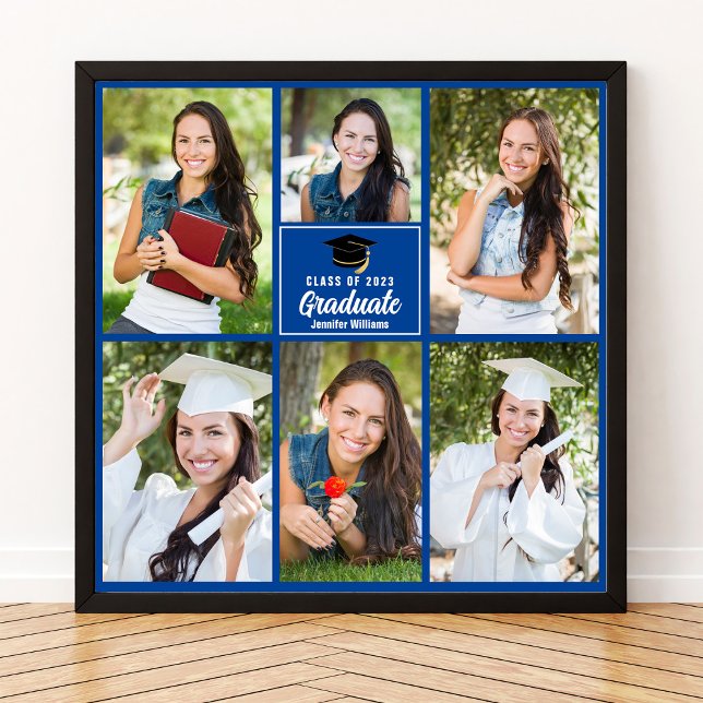 Blue Student Photo Collage Studenten Square Poster (Skapare uppladdad)