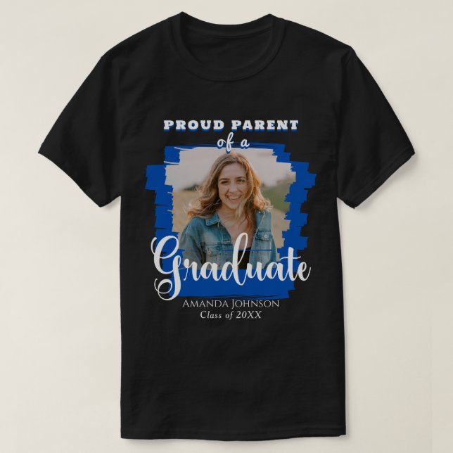 Blue Student Photo Proud Parent Studenten T Shirt (Design framsida)