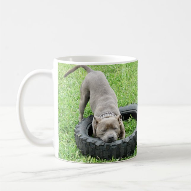 Blue Stviddshire Bull Terrier Play Time Kaffemugg (Vänster)