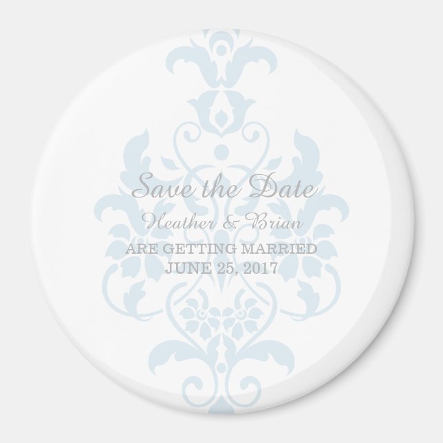 Blue Subtle Damask Spara datum magneter (Framsidan)