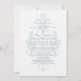 Blue Subtle Damask Wedding Inbjudan