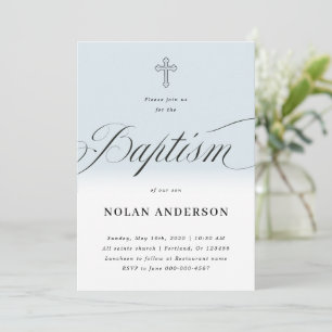 Blue Subtle Kor i brev Calligraphy Baptism Inbjudningar