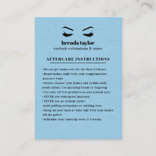 BLUE Suede Eyelash Browbar Efterbehandlingsanvisni Visitkort