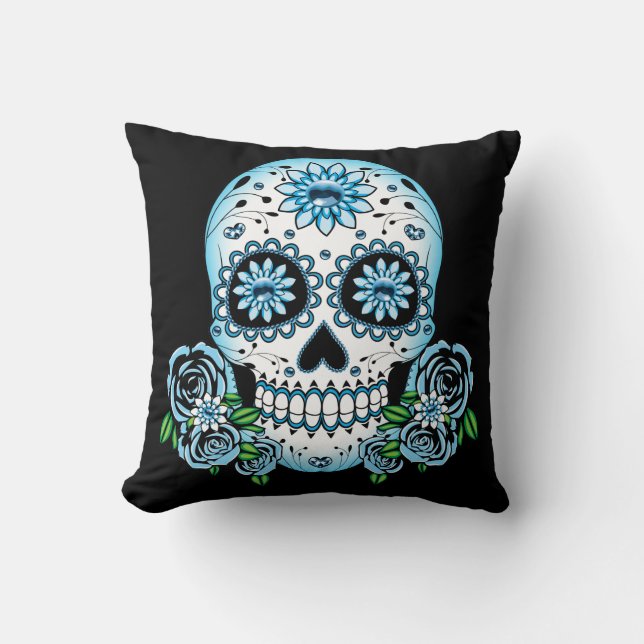 Blue Sugar Skull Kudde (Framsida)