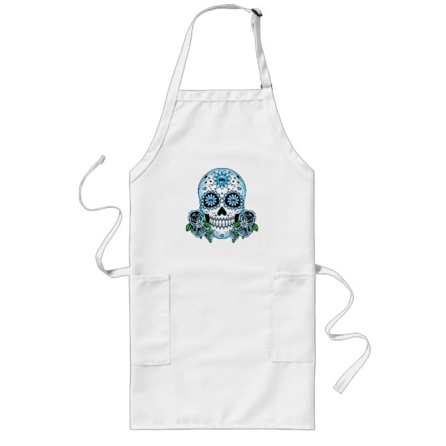 Blue Sugar Skull Långt Förkläde (Framsidan)