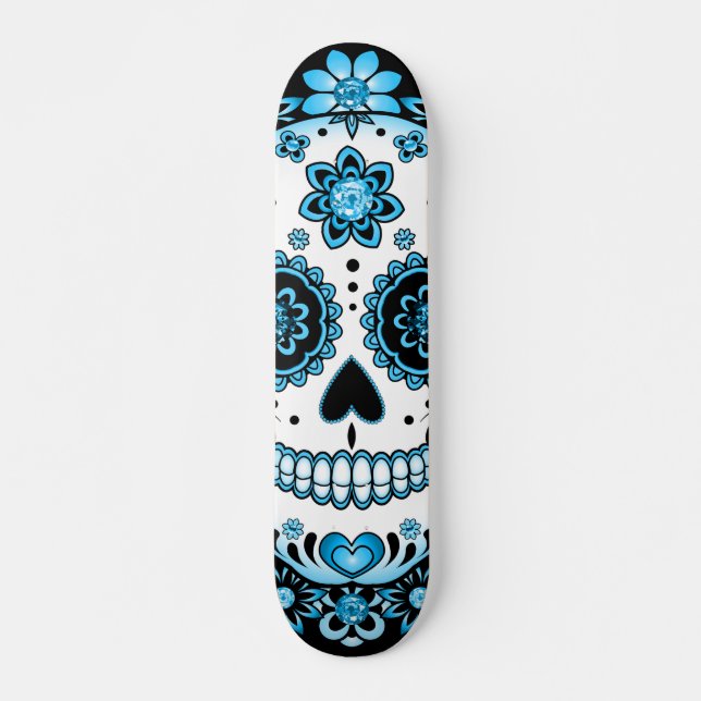 Blue Sugar Skull Mini Skateboard Bräda 18,5 Cm (Framsida)