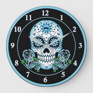Blue Sugar Skull Stor Klocka